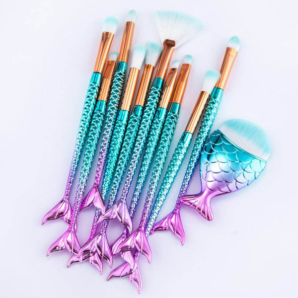 11pcs Makeup Brushes Kit Maquiagem Maquillaje New Mermaid Foundation Eyebrow Eyeliner Cosmetic Makeup Brushes - ZEYTONCART