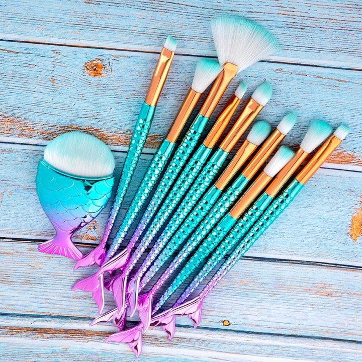 11pcs Makeup Brushes Kit Maquiagem Maquillaje New Mermaid Foundation Eyebrow Eyeliner Cosmetic Makeup Brushes - ZEYTONCART