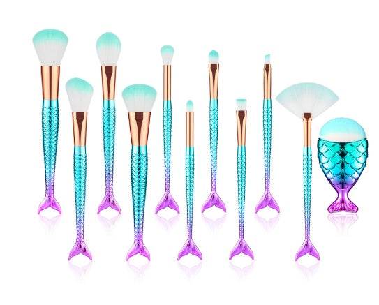 11pcs Makeup Brushes Kit Maquiagem Maquillaje New Mermaid Foundation Eyebrow Eyeliner Cosmetic Makeup Brushes - ZEYTONCART