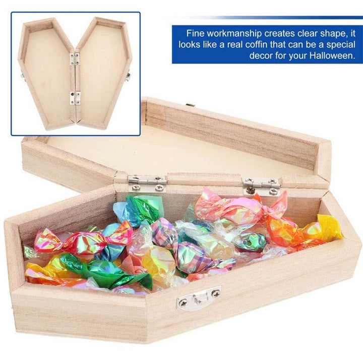 Halloween Coffin Candy Boxes Mini Hexagonal Wood Coffin Gift Wooden Storage Box DIY Halloween Party Candy Gift Box Accessories - ZEYTONCART